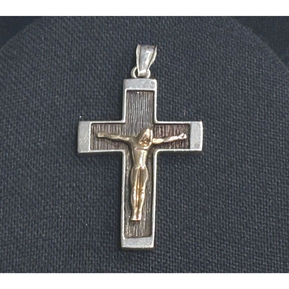 Vintage Michael Anthony Sterling Silver 14K Gold Crucifix Cross Pendant 7.3g - Picture 2 of 13